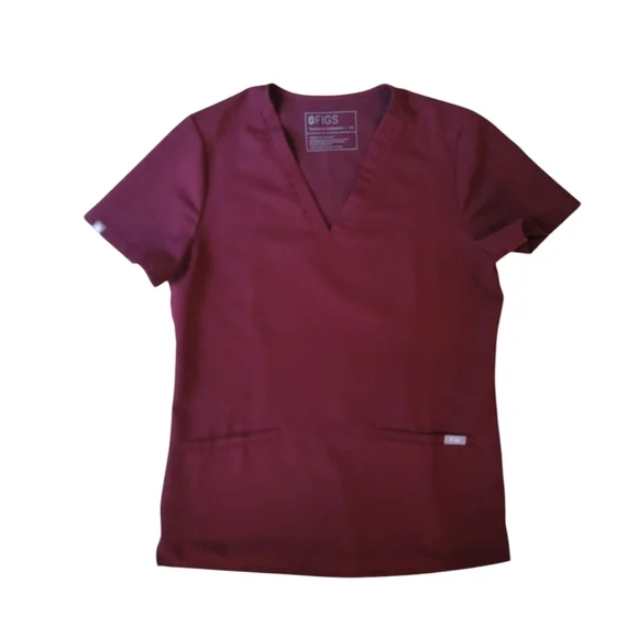 Figs Casma Three Pocket Scrub Top Burgundy - Picture 2 of 5